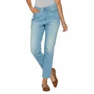New in bag Studio Denim & Co Distressed 5 Pocket Denim Jeans Bleached size 14
